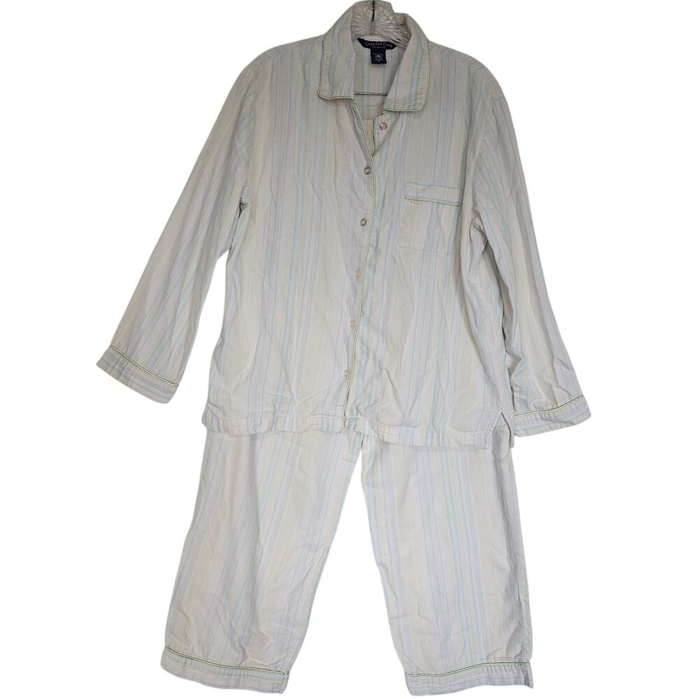 Charter Club Intimate Small Button Up Pajama Set Cotton Pastel Striped Soft Cozy